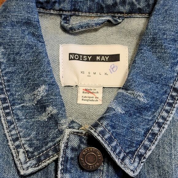 Noisy May Distressed Denim Jacket Blue Medium Wash Classic Trendy Streetwear S - Picture 6 of 14